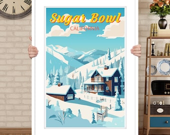 Sugar Bowl Ski Resort Poster, Sierra Nevada Mountain Art, Sugar Bowl Wall Art, Ski Resort Roster, Snowboard Poster, Snowboard Printable Art