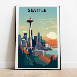Seattle City Wandkunst, The Emerald City Illustration Digitales Poster, Reisegeschenk, Digitaler Download, SVG, PNG, Vektor, Clipart