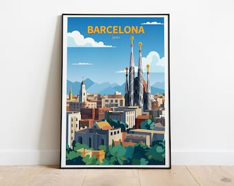 Cartel de viaje de Barcelona, Cartel de Barcelona, Arte digital de Barcelona, Arte mural de España, Regalo de viaje de España, Decoración de pared, Descarga digital