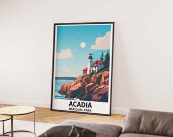 Parque Nacional Acadia, Impresión de viaje de Maine, Arte de la pared de Acadia, Cartel del Parque Nacional, Descarga digital, Decoración del hogar, Regalo de bienvenida, Regalo de viaje