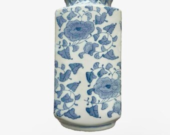 Vintage 10.25" Blue & White Floral Decorative Vase | Chinoiserie Chic Home Decor, Grand Millennial Style | Shelf Decor | Flower Vase I Asian