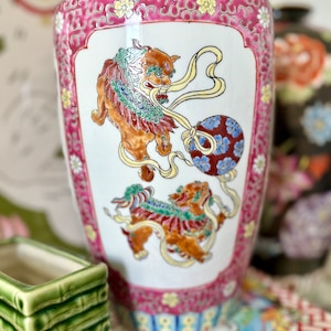 Vintage Chinese Foo Dog Vase | Chinoiserie Chic Home Decor, Grand Millennial Style | Dragon Vase| Chinese vase Mun Shou