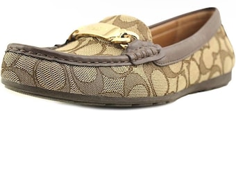 Coach Olive Signature Canvas Leather Loafers Slip On Flats Women’s 9.5 in Brown Tan Gold Hardware