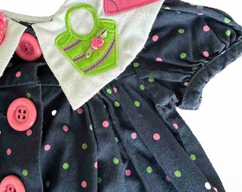 Vintage 90s Baby Girl Polka Dot Collared Dress