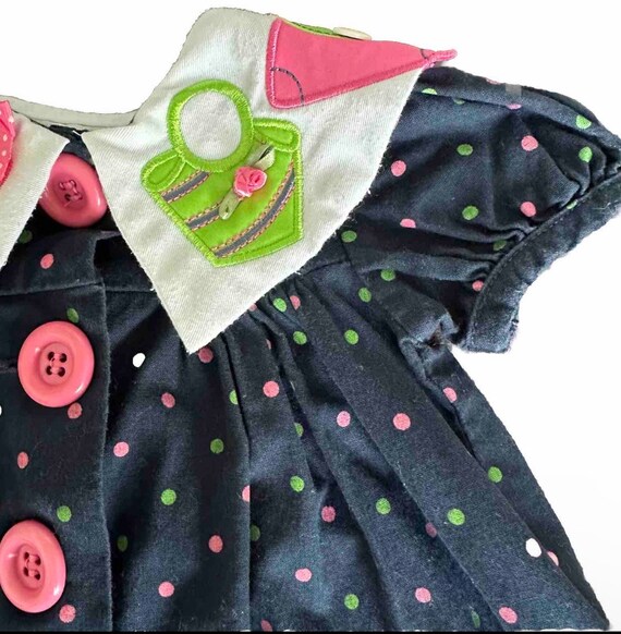 Vintage 90s Baby Girl Polka Dot Collared Dress / … - image 1