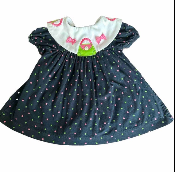Vintage 90s Baby Girl Polka Dot Collared Dress / … - image 2