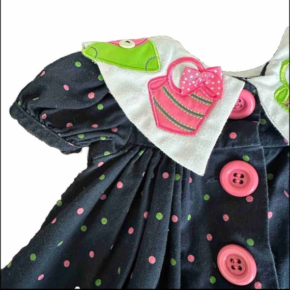 Vintage 90s Baby Girl Polka Dot Collared Dress / … - image 3