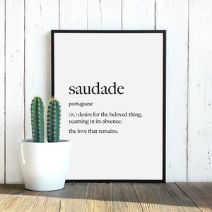 Saudade Wall Art, Brazil, Portuguese, Printable Word Definition Art, Home Decor, Digital Download