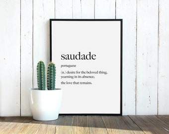 Saudade Wall Art, Brazil, Portuguese, Printable Word Definition Art, Home Decor, Digital Download