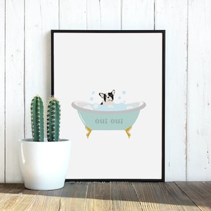 Dog in Bathtub Wall Art, French Bulldog, Printable Word Art, Home Decor, Digital Download