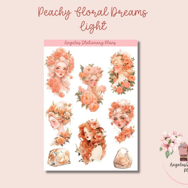 Pretty Vintage Peach and Sage Victorian Sticker Sheets 2 skin tones Perfect for plannersJunk Journals, planners, scrapbooking, card-making