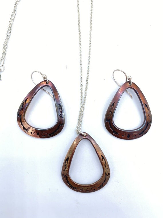 Vintage Copper Pendant on Sterling Silver Chain &… - image 1