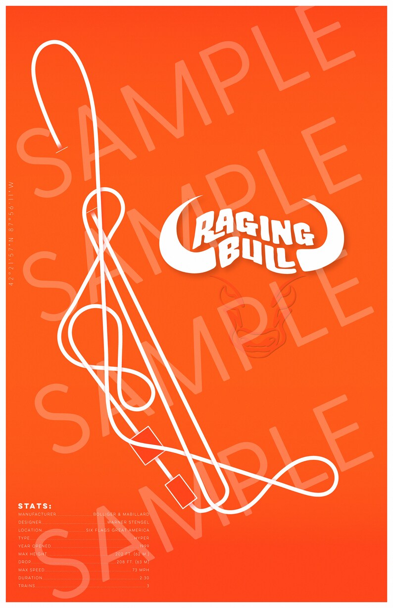 Raging Bull Roller Coaster Layout Poster DIGTAL DOWNLOAD - Etsy