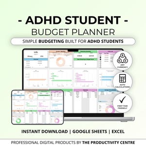 Budgetuppföljning för elever med ADHD | Enkelt månadskalkylblad (Excel, Google Sheets)