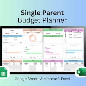 Single Parent Budget Planner & Expense Tracker | Monthly Budget, Bills / Debt Payoff | Excel + Google Sheets