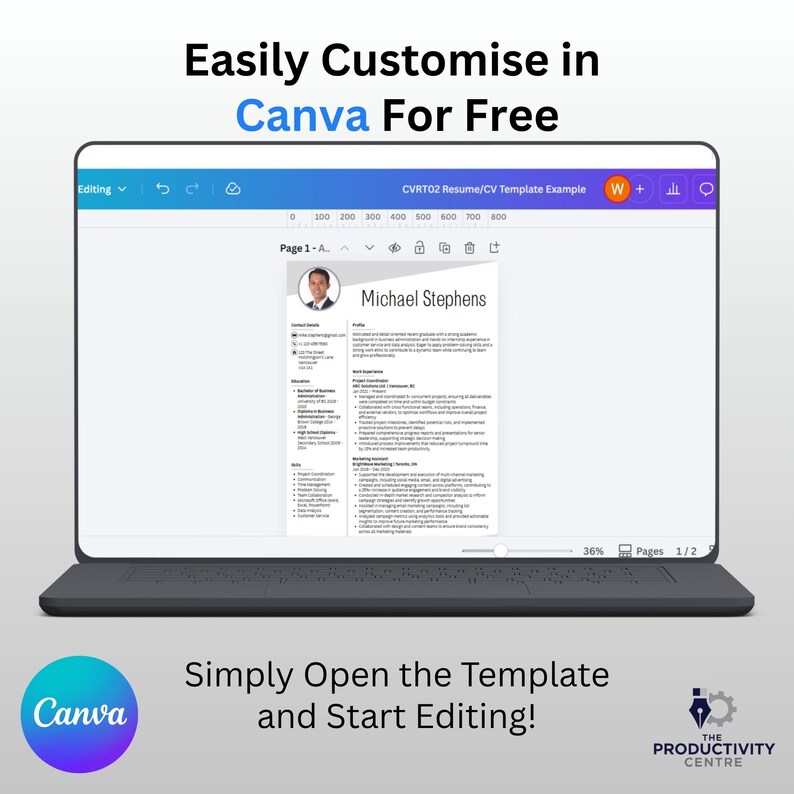 Resume + Cover Letter Template Bundle | Editable Canva CV Set | Modern ...
