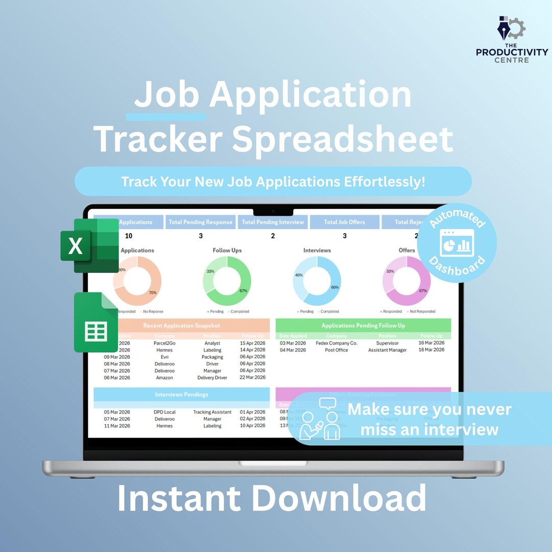 Job Application Tracker Spreadsheet | Google Sheet & Excel Job Search ...