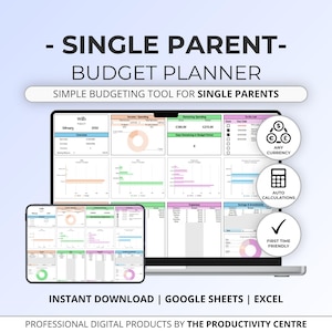 Single Parent Budget Planner & Expense Tracker | Monthly Budget, Bills / Debt Payoff, Budget Spreadsheet | Excel + Google Sheets