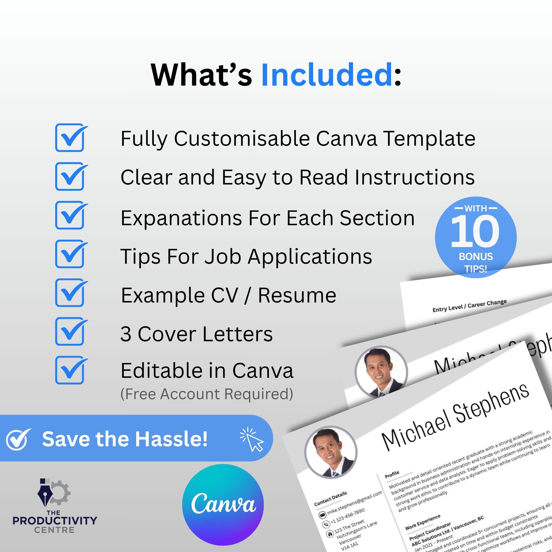 Resume + Cover Letter Template Bundle | Editable Canva CV Set | Modern ...