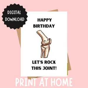 Medizinische Karte, Anatomie, gesundheitliches Wortspiel, druckbare Karte, Geburtstagskarte, Ortho, Knie, Digital Download, Kardieren lustig, Lustiges Kardieren