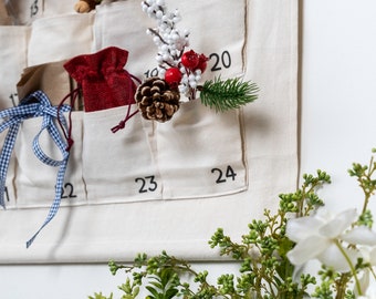 Cotton Fabric Linen Advent Calendar Linen Wall Hanging With Big Pockets Christmas Holiday Kids Christmas Countdown Scandi Nordic Simple
