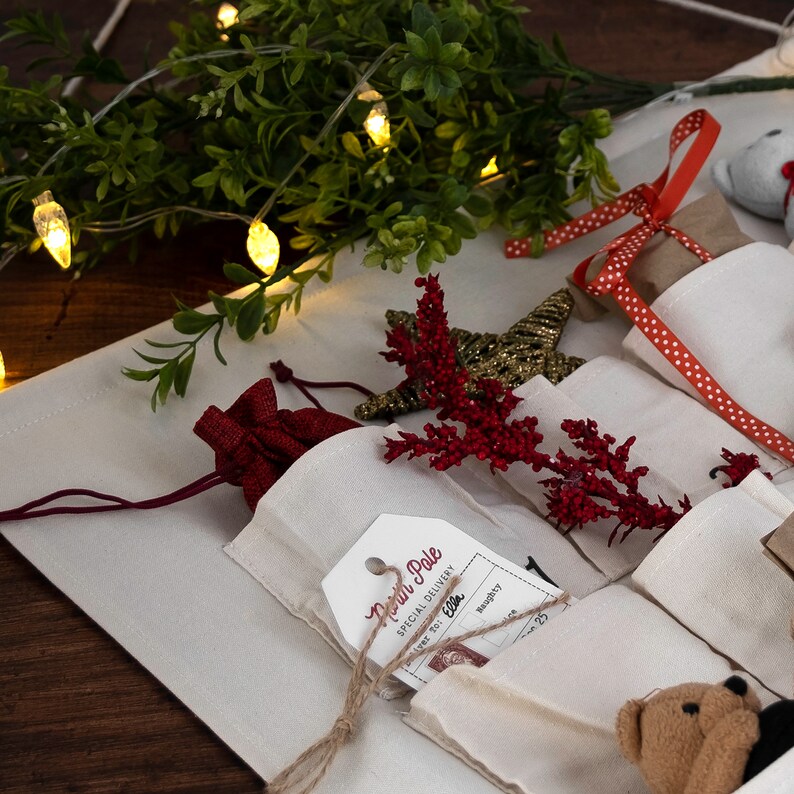 Reusable Large Canvas Advent Calendar Big Pockets Linen Wall Hanging