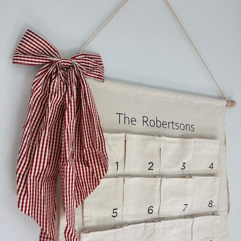 Reusable Large Canvas Advent Calendar Big Pockets Linen Wall Hanging