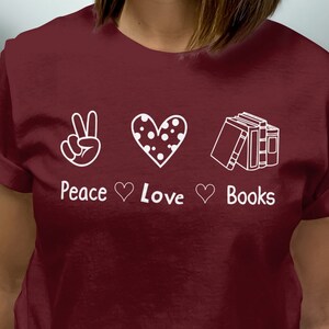 Peace Love Books t-shirt,Book club Shirt,Book lover shirt,Book lover tee,Book nerd shirt,Gift for teacher tee,Librarian shirt,Reading shirt