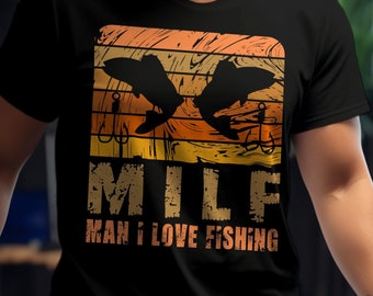 MILF...Man ik hou van vissen, vliegvissen shirt, steelhead forel, bruine forel, visserij cadeau voor papa, visserij cadeau man, vliegvissen cadeau