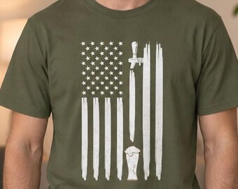 American Flag & Beer Drinking! National Pass Time... Funny T-shirt, Bold Print, Patriotic shirt