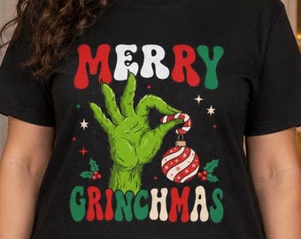 Merry Grinchmas! Funny Christmas T-shirt, Women's Shirt, Sarcastic T-shirt, Large Print, Merry Christmas, The Grinch