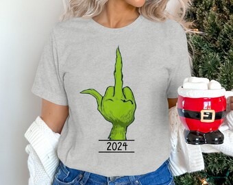Grinch Giving the Finger! Christmas Shirt, Womans Holiday Shirt, Christmas Gift, Chic Winter Shirt, Cute Holiday Tee, Fun Holiday sweatshirt