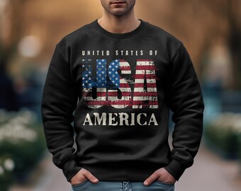 United State of America, USA! Flag Sweatshirt, USA Sweatshirt, Patriotic Sweatshirt, American Flag Sweatshirt, America Sweatshirt, Retro tee