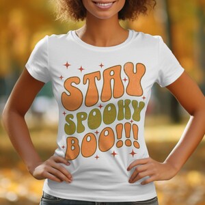 Stay Spooky Boo! Cute Vintage Halloween Shirt, Halloween Women&#39;s Shirt, Fall Shirt, Halloween Party Shirt, Spooky Season Shirt, Autumn Shirt