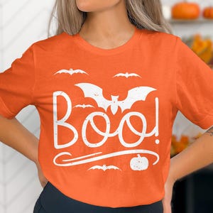 Boo! Happy Halloween, Cute Halloween bat shirt, Halloween gift idea for her, Halloween bat shirt, Halloween Party Shirt, Spooky Season Shirt