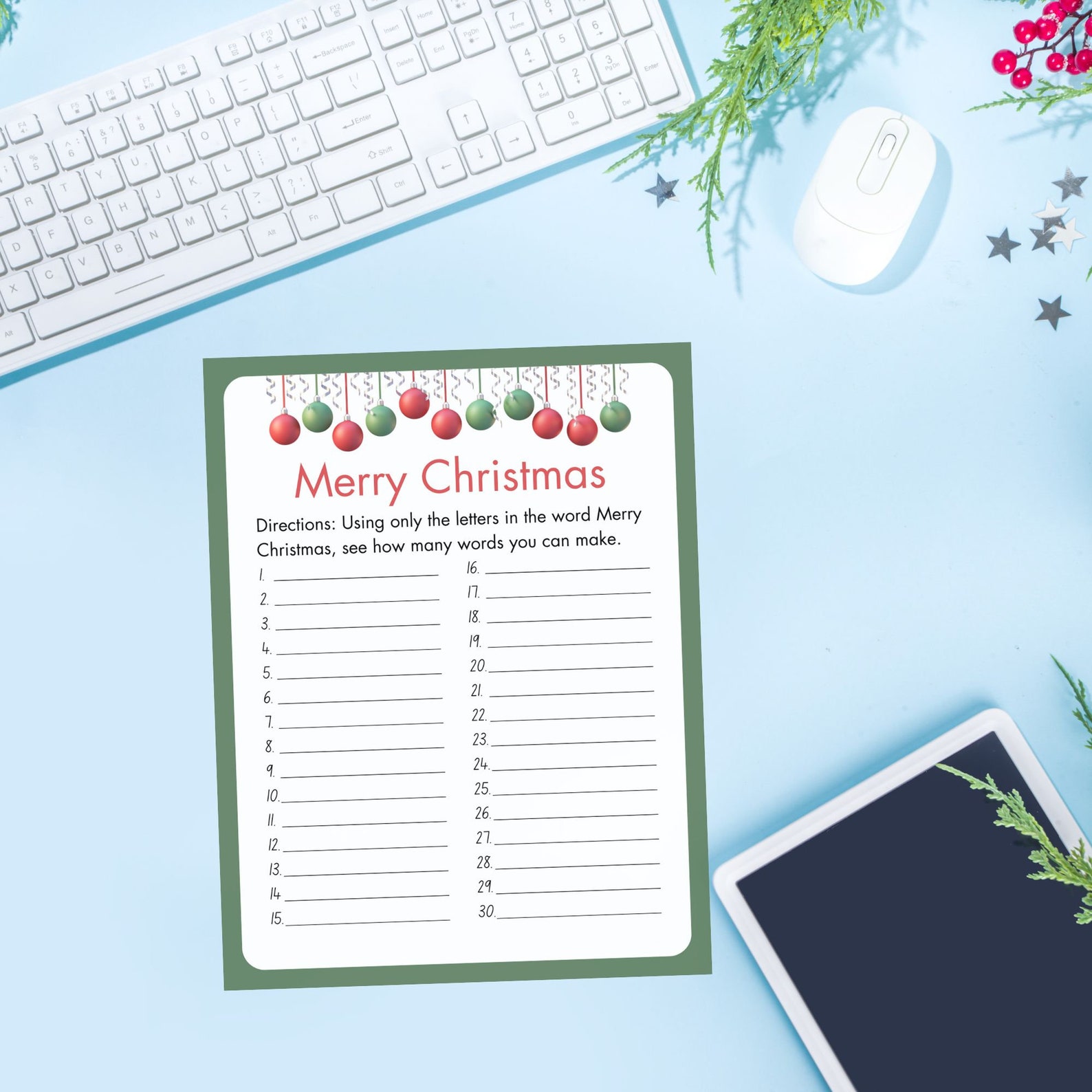 Printable Merry Christmas How Many Words Game. Design 1 - Etsy