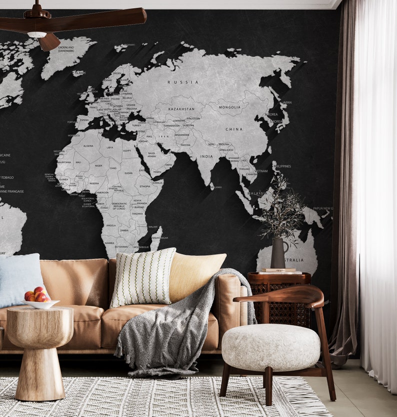 World Map Peel and Stick Wallpaper Custom Office Decor Global Design Etsy