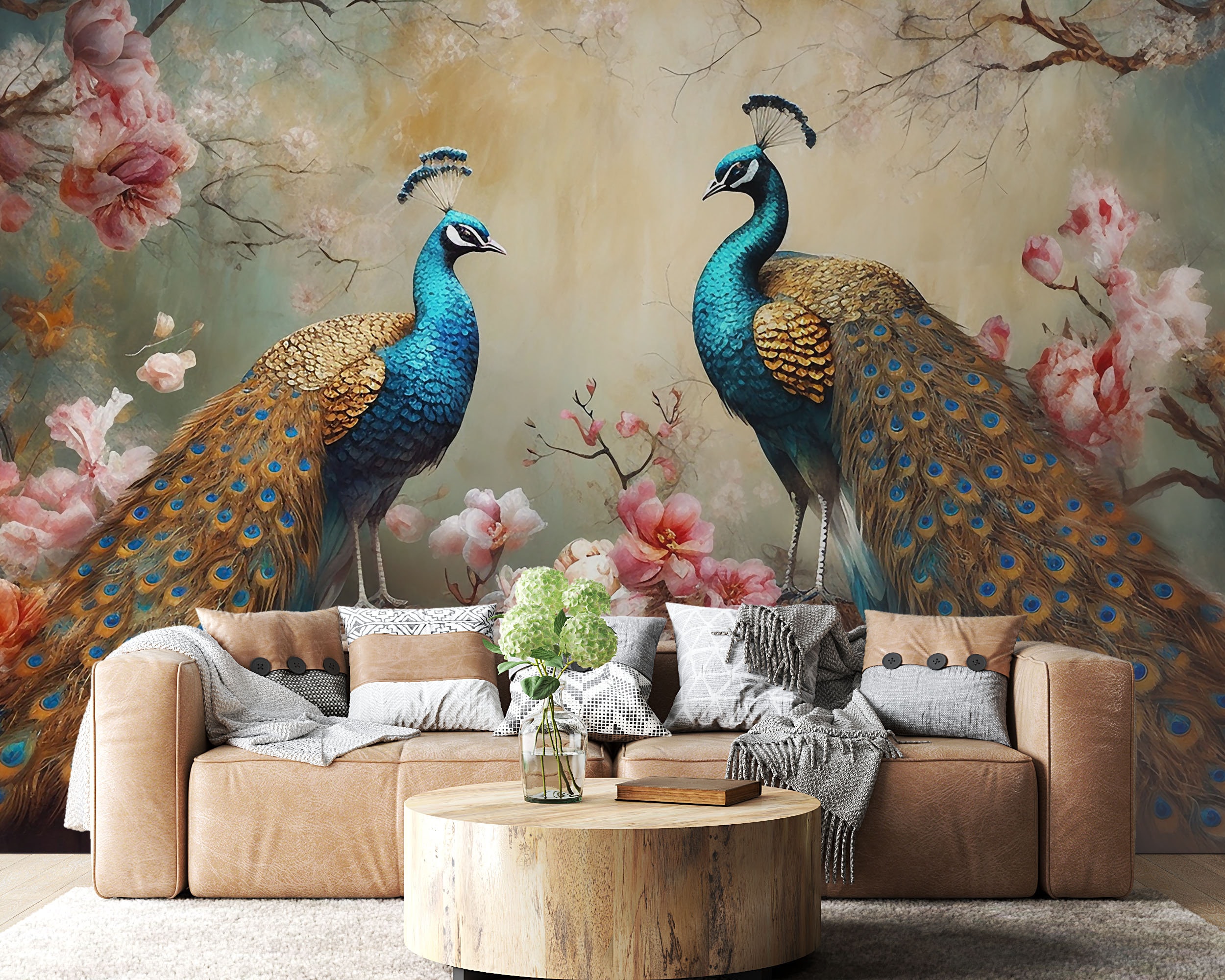 Peacocks Wallpaper, Vintage Wallpaper, Animals Wallpaper, Peel and
