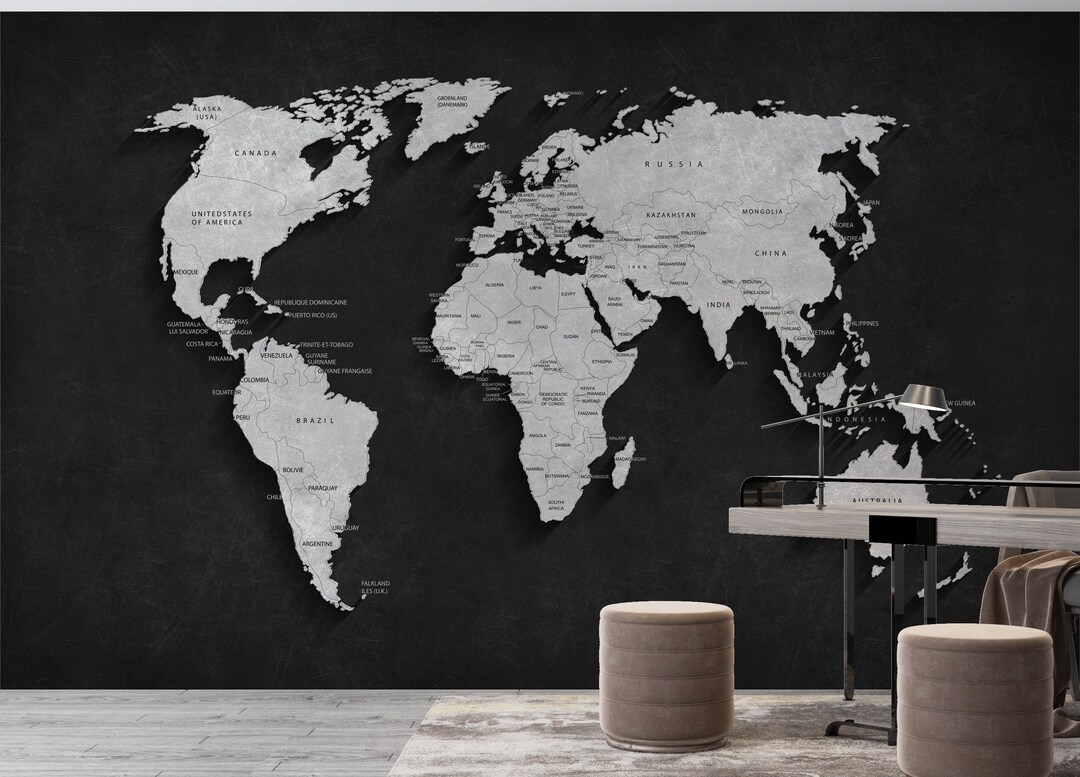 World Map Wallpaper Wood Look Wallpaper Map Wallpaper Etsy