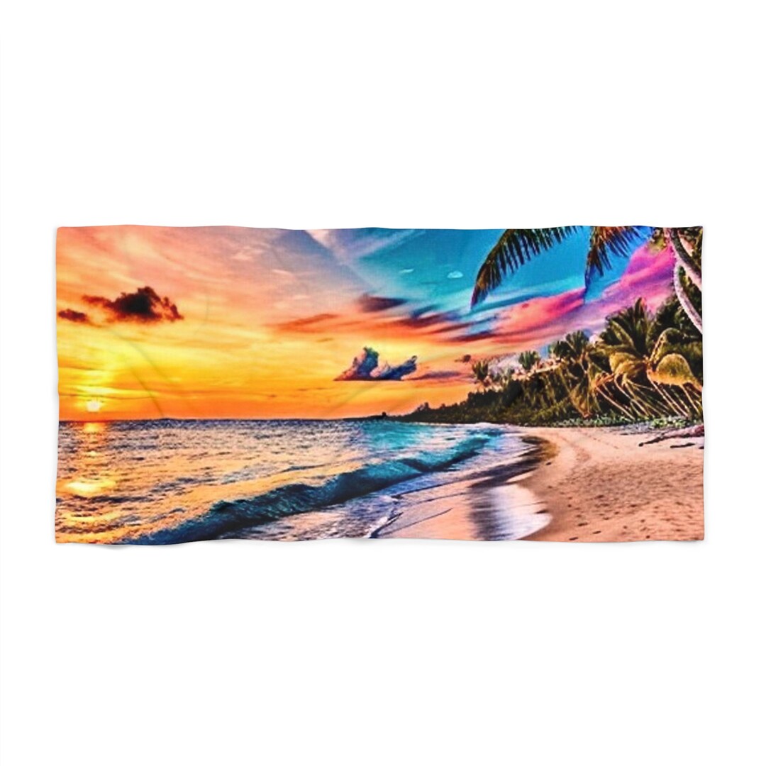 Sunset Beach Blanket 54x68 Inches – 100% Cotton Family-Size Beach Towel With Vibrant Print - View #7