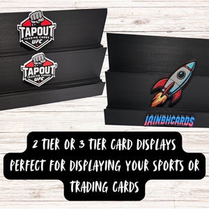 Trading Card Holder Display Stand Personalized Custom Logo for Rips, Breaks, Live Streams, and Product Photos, 2 tier or 3 tier card stands