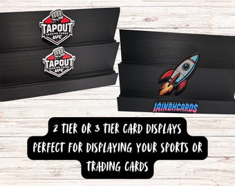 Trading Card Holder Display Stand Personalized Custom Logo for Rips, Breaks, Live Streams, and Product Photos, 2 tier or 3 tier card stands