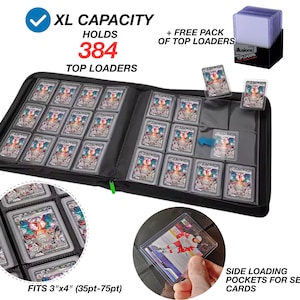 384-Card Trading Card Binder: PU Leather Toploader Album