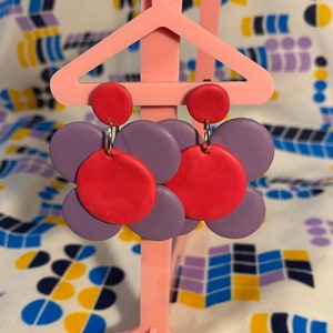 60s flower power retro earrings drop earrings | Purple and pink | Handmade Retro Polymer Clay Earrings | 60s inspired