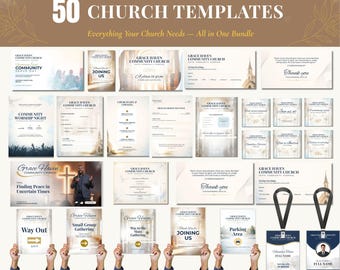 50 Church Canva Templates Bundle | Ministry Bulletins, Signs, Social Media (Digital Download)