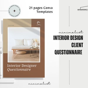 Interior Design Client Questionnaire Template - Fully Editable - Canva Template - Client Questionnaire - With FREE Digital Calendar