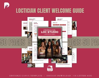 Loctician Client Welcome Guide Template | 50 Page Editable Canva Packet with Services Policies Forms and Loc Care Resources