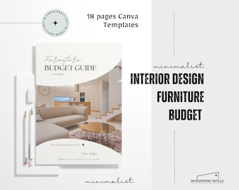 Interior Design Furniture Budget Guide Template - Fully Editable - Canva Template - Furniture Budget Guide - With FREE Digital Calendar