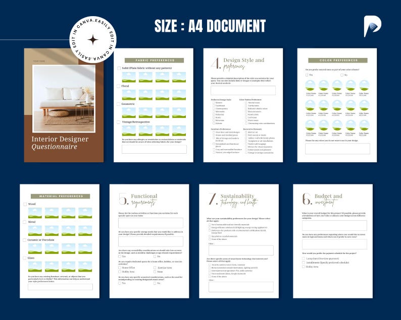 Interior Design Questionnaire Template | Editable Canva Client Intake ...