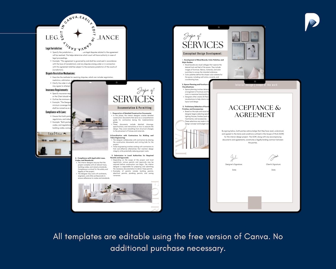 Interior Design Scope of Work Template | Client Contract (editable ...